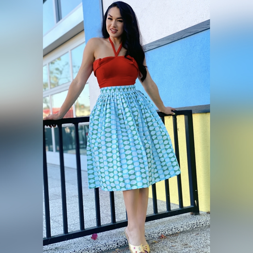 Tatyana Dapper Day Gloria Skirt in Blue Lagoon Bow Ties Print Size 1XL NWT